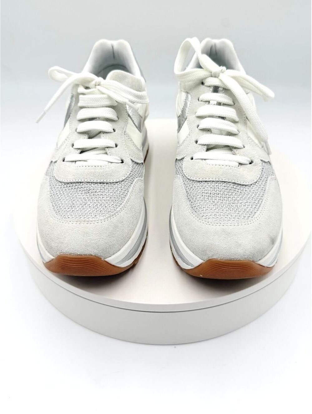 Voile Blanche Monster Mesh Sneakers Silver White Suede Platform Shoes Size 39